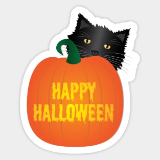 Happy Halloween Pumpkin with a Black Cat Sticker